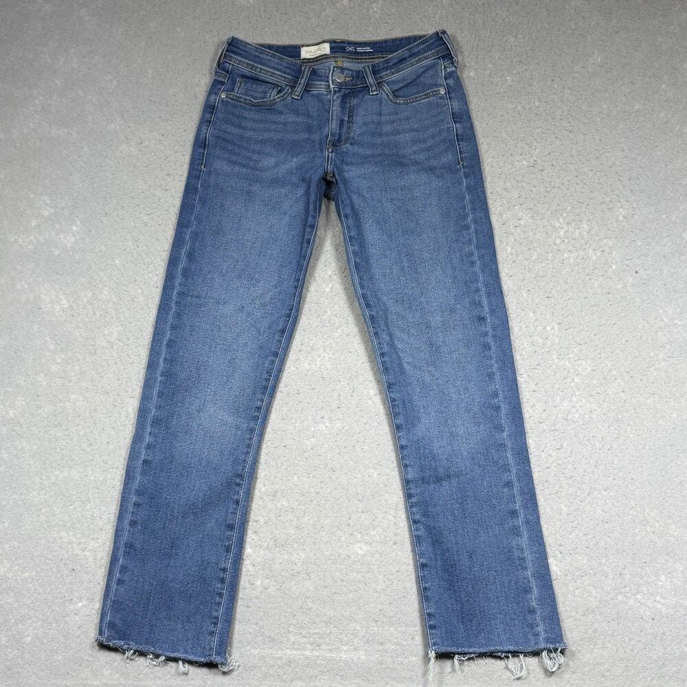 Pilcro Anthropologie Distressed Straight Jeans Womens Size 25 Blue Raw Hem Denim